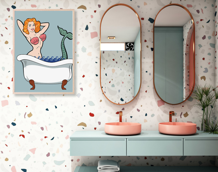 Poster mit Meerjungfrau im Badezimmer